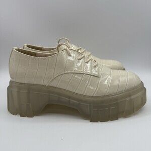 NEW CL Jesty Oxfords Shoes Size 9 Cream Croc Embossed Chunky Platform Hot Topic